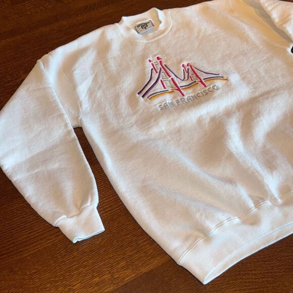 Vintage 80’s 90’s Lee Heavyweight White Graphic Sweatshirt Embroidered San Franc - Picture 3 of 11